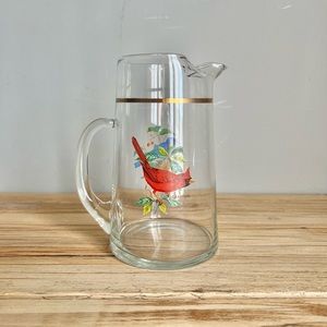 Vintage Weston West Virginia Pitcher Glass Birds Cardinal Blue Jay
